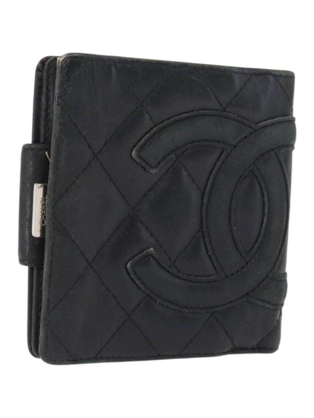CHANEL Cambon Line Wallet Leather Black Silver CC